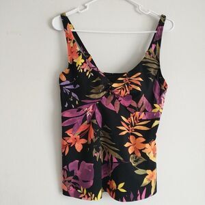Dreamsuit Tankini Top Womens 10 Multicolor Floral Built in Bra Underwired Hawaii